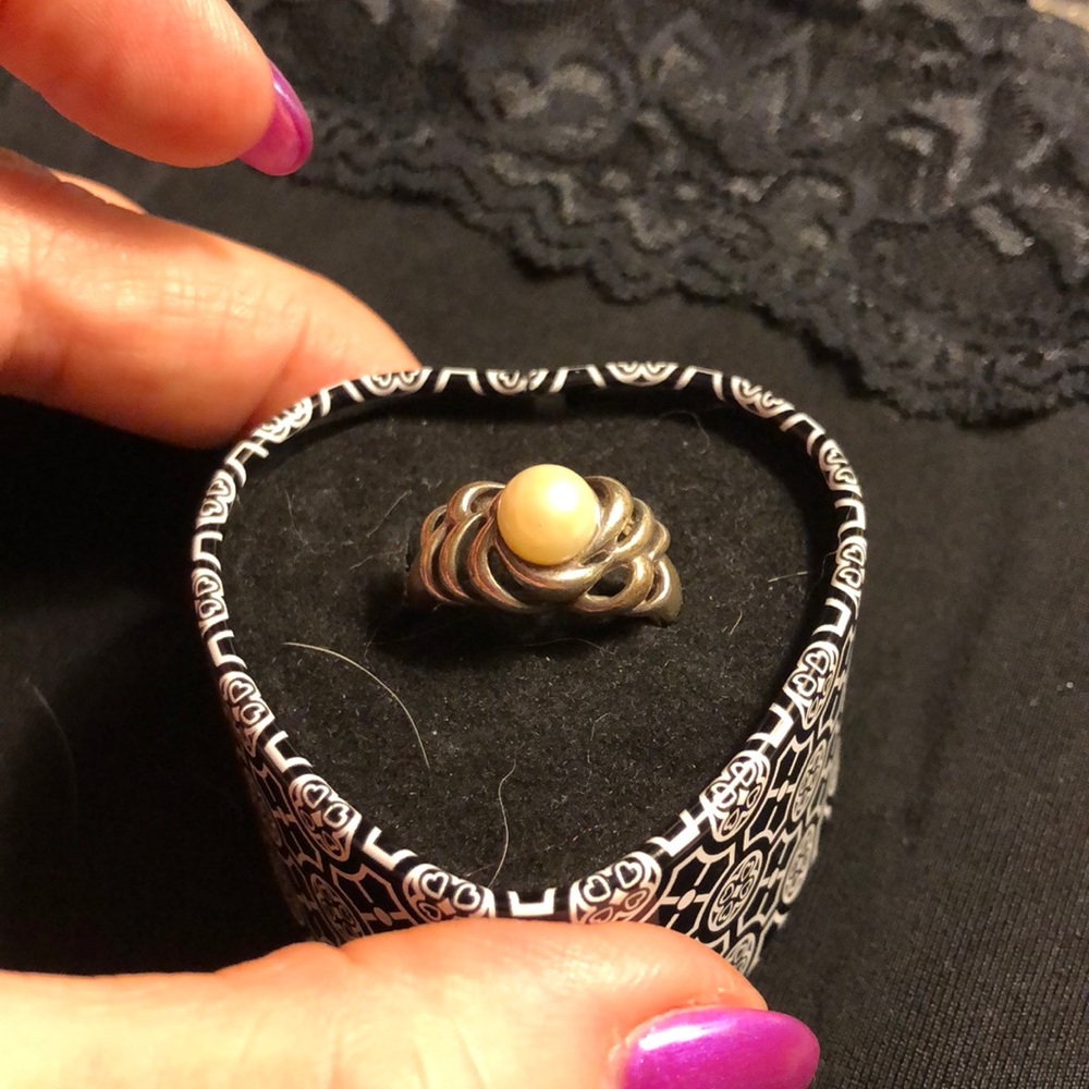 Pearl and sterling ring